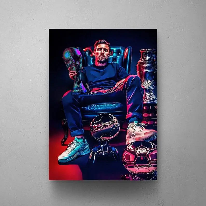 LIONSI Football Legends Art, Inspirational Wall Art, Messi Poster, Printable Wall Art, Framed CANVAS, Gift For Him, Soccer Room Decor