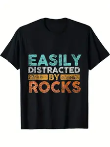Casual Black T-Shirt for Adults - Unisex Fit with a Geology Theme, Featuring Worn Typography And Rock Patterns, Hand Wash Recommended, Perfect for Everyday Wear