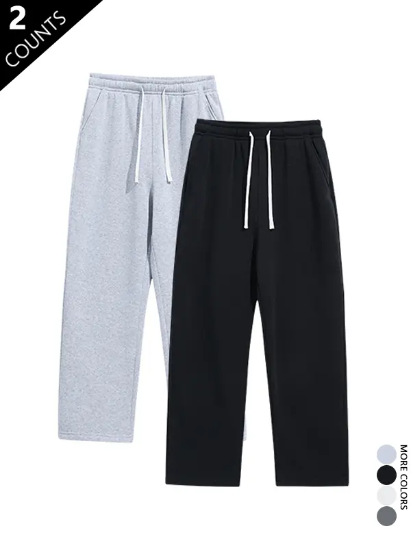 2-pack men’s casual loungewear pants — trendy athletic long pants with drawstring, suitable for spring, summer, autumn, and all seasons; ideal for everyday streetwear and casual gatherings.