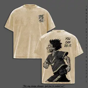Deku Vintage Oversized Washed T-Shirt, Izuku Midoriya My Hero Academia Heavy Cotton Graphic Tee, Gritty Battle Mode Retro Anime Streetwear Unisex  Suitable for My Hero Academia fans and otaku fashion enthusiasts