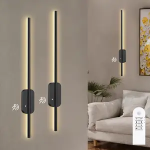GALENTAL Simple Wall-Mounted LED Light, Rechargeable USB Operated Wall Sconce Set of 2, Dimmable Battery Wall Sconce with Remote Control,3000K-6500K LED Wireless Wall Light for Bedroom,Living Room,  Black(2 Pack)