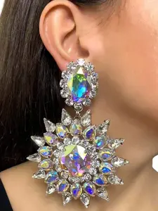 1pc/Exaggerated Colorful Rhinestone Earrings Set for Women, Metal Craftsmanship Party Gift Jewelry, Unique Design Accessories