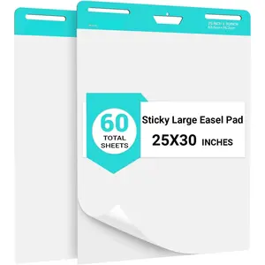 Sticky Easel Pad, 25 in x 30 in,Flip Chart Paper,Sticky Chart Paper for Teachers, Large Self-Stick Easel Paper,Super Sticky & Bleed-Resistant,30 Sheets/Pad,2 Pads