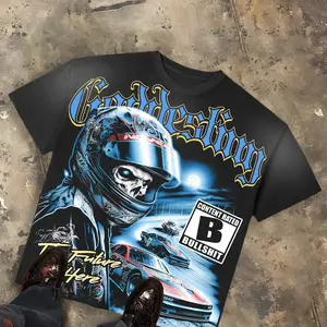GodSpeed - Skull Racer Y2K Gothic Graphic T-Shirt, Oversized Streetwear Tee, Men's Hip Hop Loose Fit Dark Style Top clothing gift - graphic tee - shirt top men - trendy casual top - Vintage Graphic T-Shirt