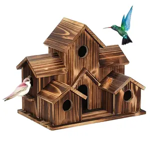 Outdoor Bird House for Rural Areas, Compact Design Suitable for Bluebirds and Sparrows, Natural Wood Hanging Nest Box for Hummingbirds and Finches