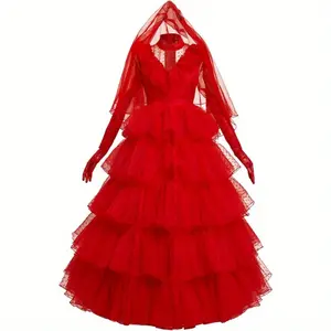 Vaianie Adult Women Cosplay Costume Red Wedding Dress Evening Gown Outfits Halloween Suit female cosplay Clothes Spandex Womenswear Basic Minimalist