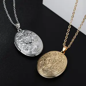 Accessory photo box oval carved pattern pendant can be opened pendant necklace female jewelry