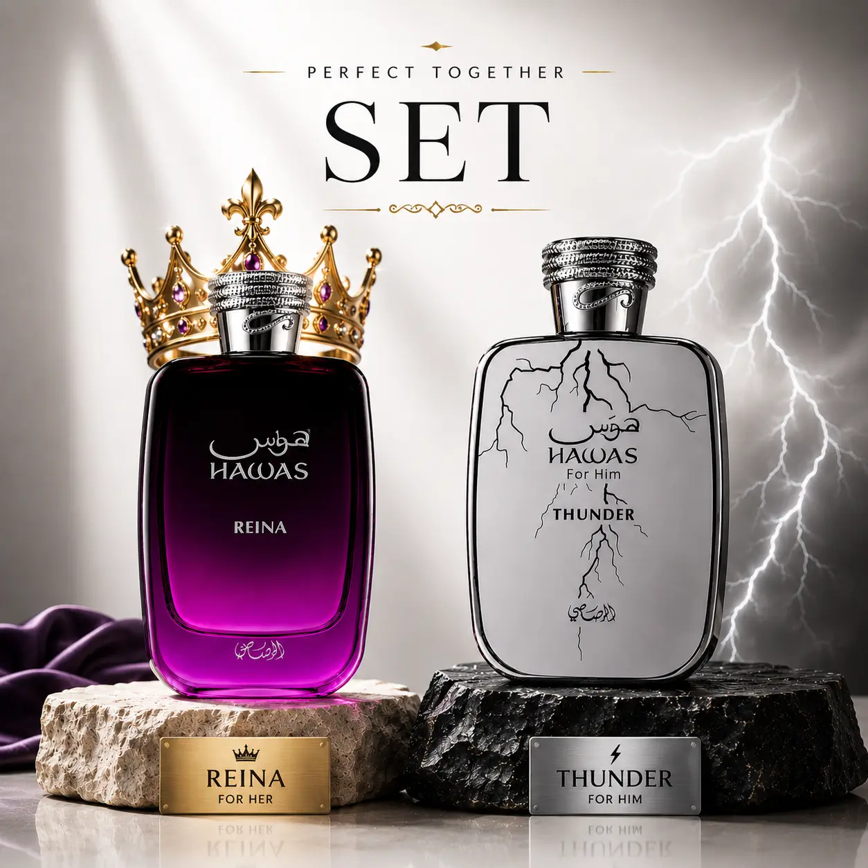 SET Rasasi Hawas Reina & Hawas Thunder  Luxury Eau de Parfum Gift Set, 2 x 100ml Unisex Fragrance Bundle for Him & Her (Beauty & Personal Care)