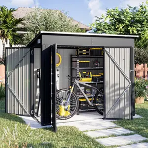 Aoxun 7.5'x4' Triple Door Shed Outdoor Storage Shed with Three Lockable Door Metal Storage Cabinet with Slopping Roof for Tools Bicycles Storage for Garden, Backyards (Black)