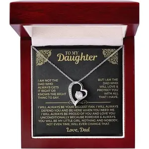 Love Knot Necklace for Daughter from Dad - Meaningful Gift for Birthday Graduation or Special Occasions with Heart Pendants and Cubic Zirconia Crystals