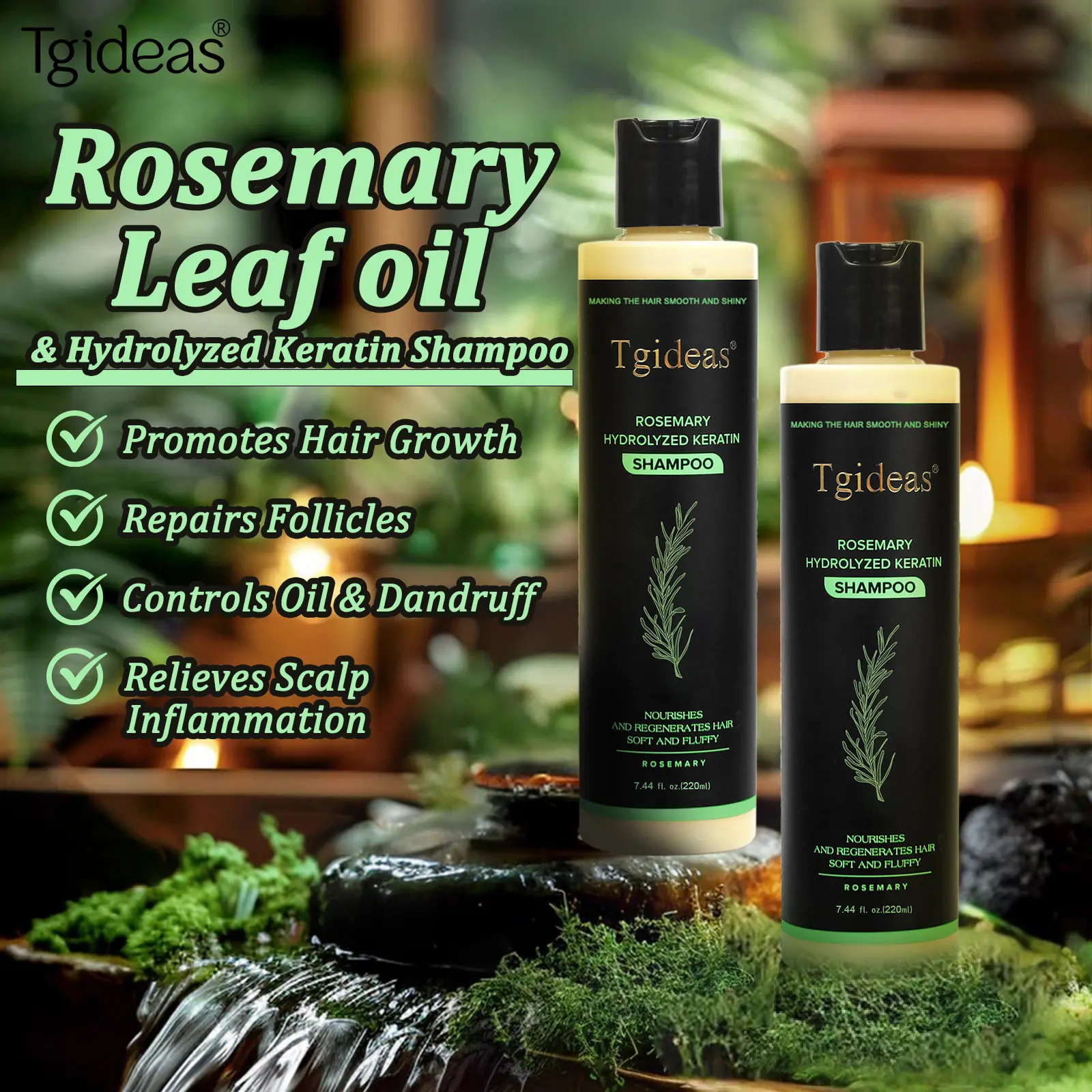 Tgideas Rosemary Shampoo - Hydrating Moisture Cleanser with Keratin, Boosts Hair Growth, Controls Oil & Dandruff, Soothes Scalp Irritation, Conditions & Acts as Hair Mask, Cleansing, Repair, Anti-Dandruff, Oil Control, Relieves Scalp Inflammation, Haircar
