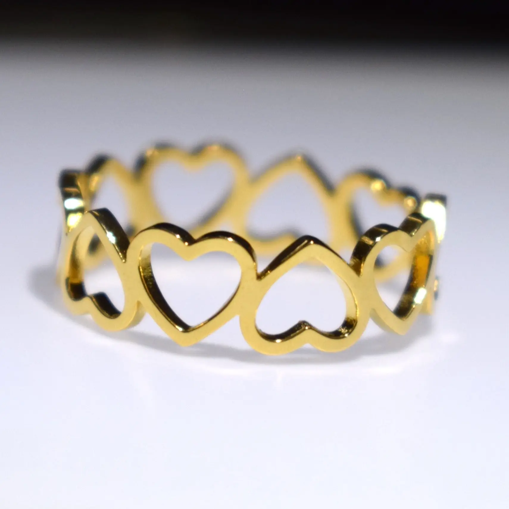 BLEMSA Women's Hollow Heart Design Ring, 18K Gold-Plated, Adjustable Statement Ring (Gold)