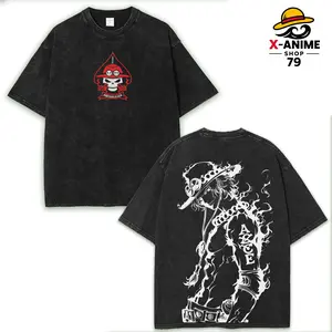 ACE x One Piece Vintage Tee Anime Double Printed Oversize 100% Cotton Crewneck S-5XL Classic Seamless Fabric Acid Washed Graphic Tee for Men Menswear Oversized streetwear graphic tee