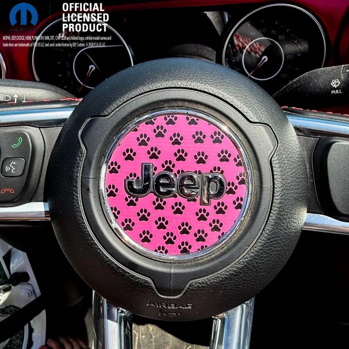 Jeep Wrangler JL Gladiator Steering Wheel Circle Black and Pink Dog Paws Vinyl Decal Sticker