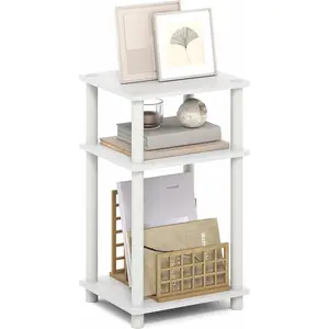 Side Table, 3-Tier End Table with Open Shelf, Toolless Assembly Night Stand, Bedside Table, for Living Room, Bedroom, White