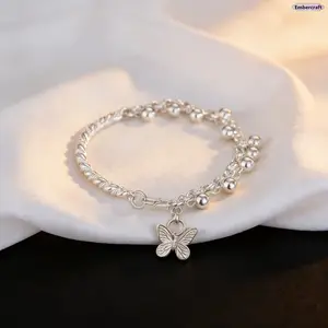 316L Stainless Steel Butterfly Charm Bracelet for Women, Elegant Bell Accent Bracelet, Nature Inspired Minimalist Jewelry for Daily Wear, Wedding, Party, Couple Gift and Christmas Accessories