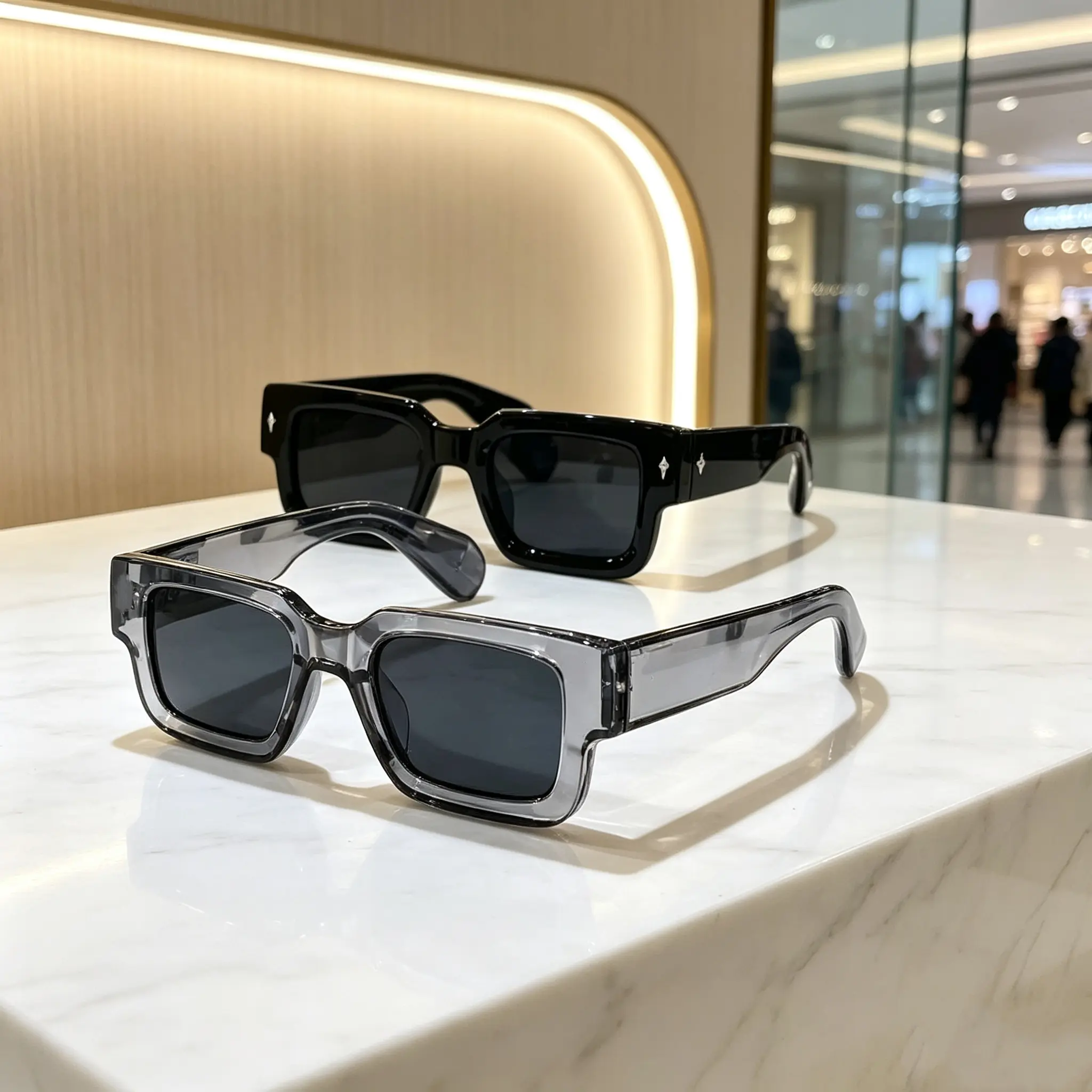 Unisex 2-Pack Retro Square Sunglasses - Lightweight, Transparent & Black Frames, UV400 Quality Lenses, Trendy Y2K Stylish Fashion Accessory, Summer Beach Travel Essential, Ideal for Women's Gifts