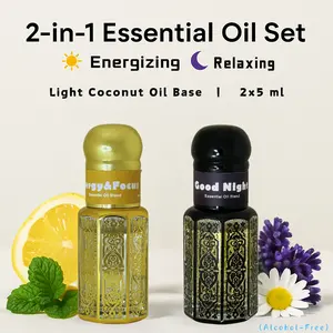 2-in-1 Natural Essential Oil blend Set- Energizing for Day,Relaxing for Night- Natural Aromatherapy Gift