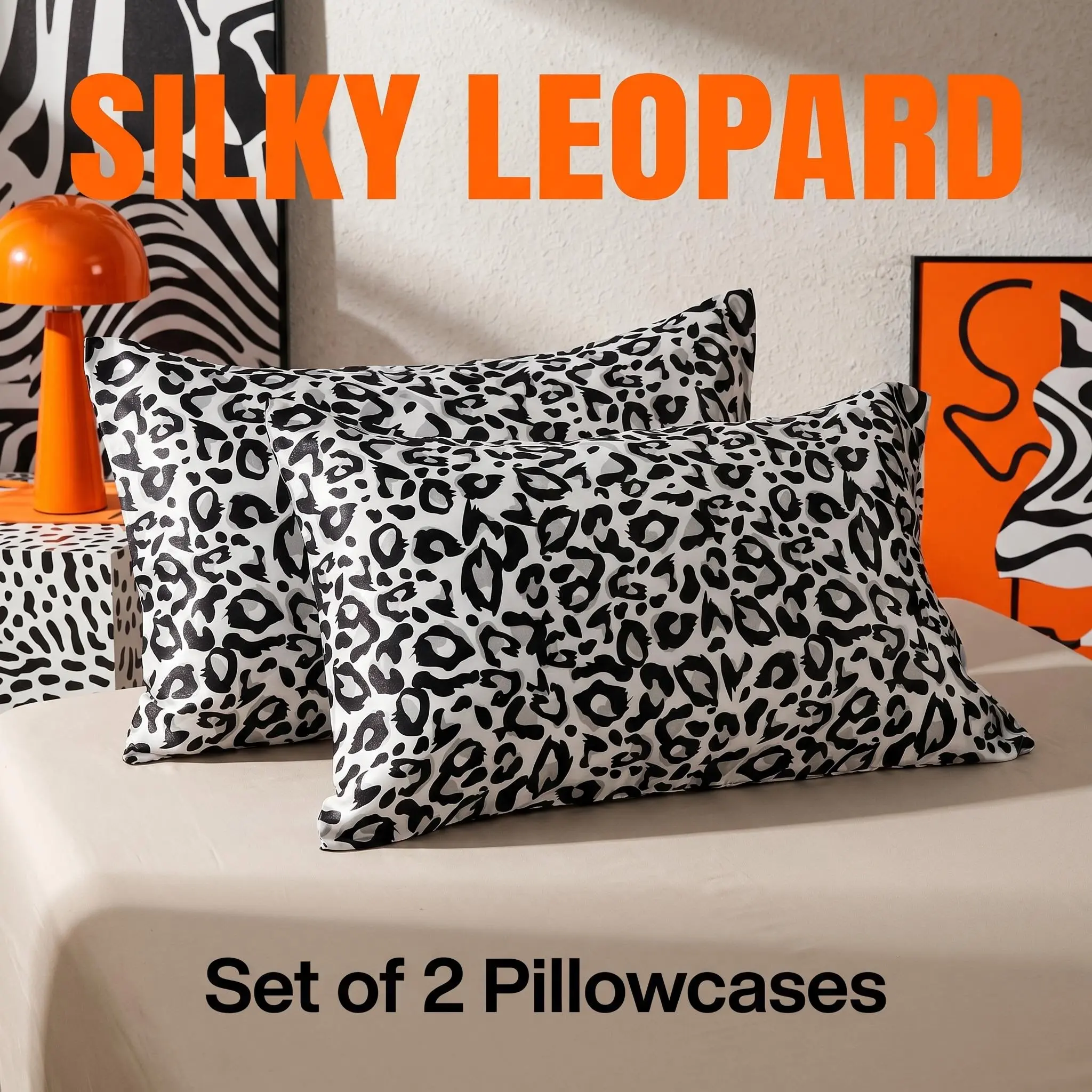 Bedsum Cheetah Print Satin Pillowcase with Envelope Closure - Soft Silky Satin Pillow Case for Hair and Skin, Frizz & Wrinkle Free, Cooling Smooth Pillow Cover, Standard/Queen Size, Bedroom Home Decor Luxury Set