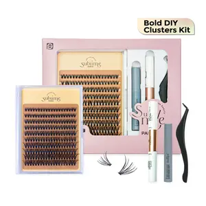 Bold DIY Clusters Kit - C Curl Volume 100 for False Eyelashes & Makeup Use with Glue & Tweezer for Personalized Touch Cosmetic