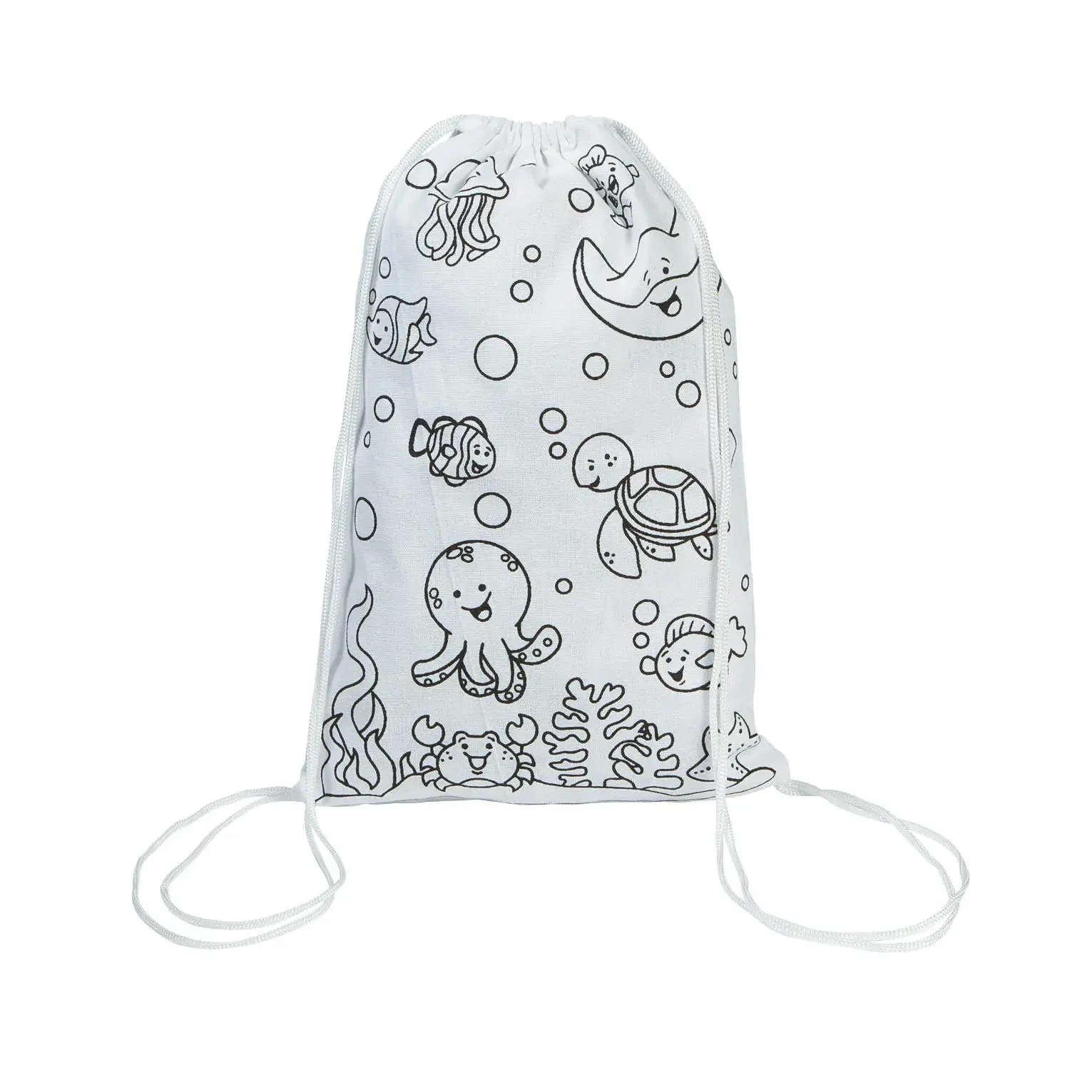 9 1/2" x 15" Color Your Own Under the Sea Canvas Drawstring Bags - 12 Pc.
