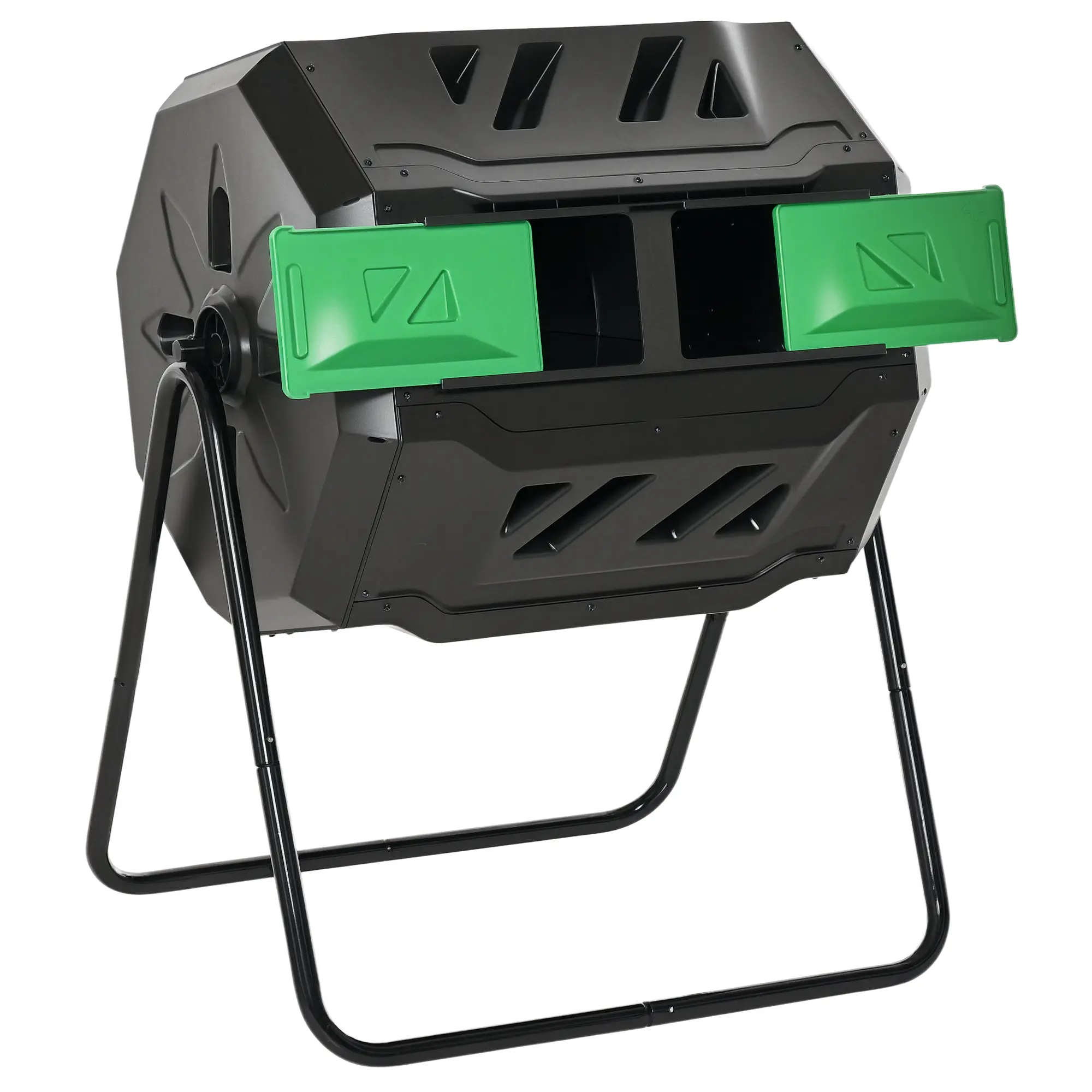 Outsunny Tumbling Compost Bin Outdoor 360° Dual Chamber Rotating Composter 43 Gallon, Black