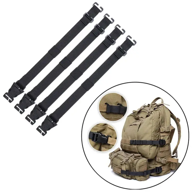 High Quality 4-Pack Tactical MOLLE Backpack Straps, Length 36cm Width 3.2cm 1000D Sturdy Nylon Webbing with Buckles, Portable Backpack Attachments for Outdoor Hiking, Black-4Pcs, Solid, Secure