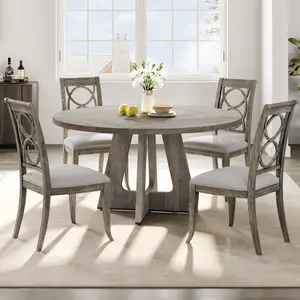 47" Round Dining Table for 4 to 6, Farmhouse Kitchen Table with Cross Pedestal Base, Not Easy to Slide (No Chairs)