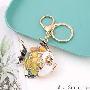 Women's Colorful Enamel Goldfish Keychain - Sparkly Opal & Crystal Bedazzled Gems Bag Charm, Cute Animal Motif Accessory for Women, Keychains For Women, Cute Keychains