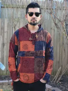 Namaste Patchwork Unisex Handmade Organic Eco Friendly Colorful Hippie Cotton Nepalese Vegan Light Weight Hoodie sweat shirt
