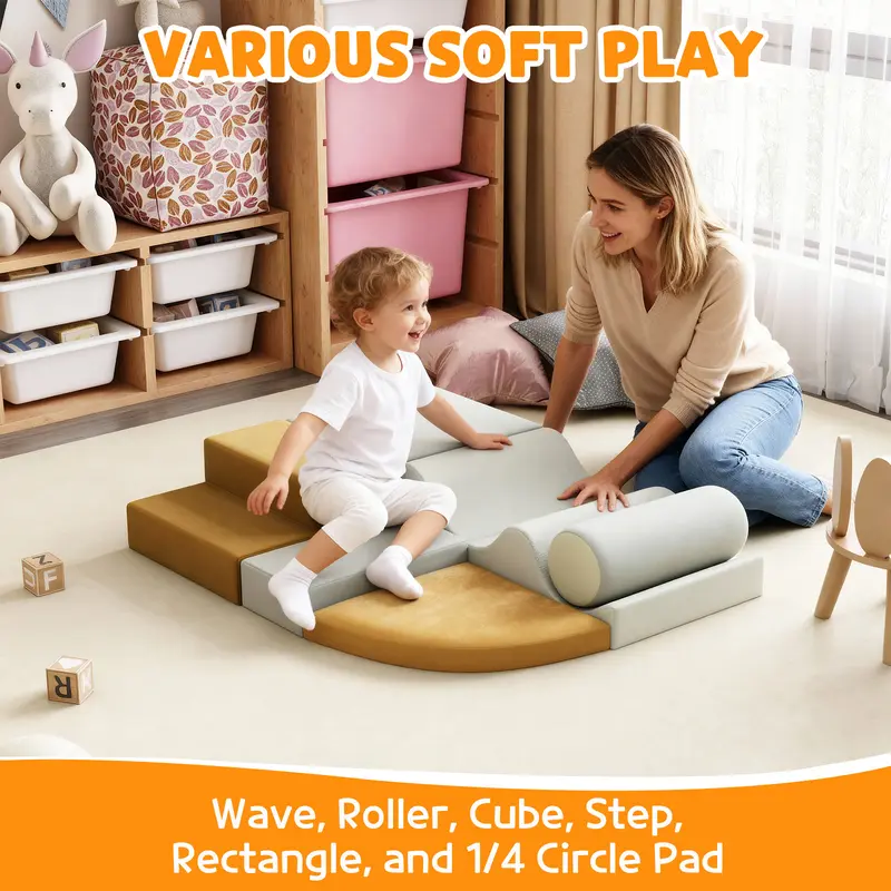 IdealHouse Toddler Cushioned Foam Climbing Playset (4 or 6-Piece) - Anti-Slip Base Children's Furniture, Portable, Waterproof Easy-Clean, Indoor Crawling Gear for 1-3 Years Old, Coordination-Boosting Gifts
