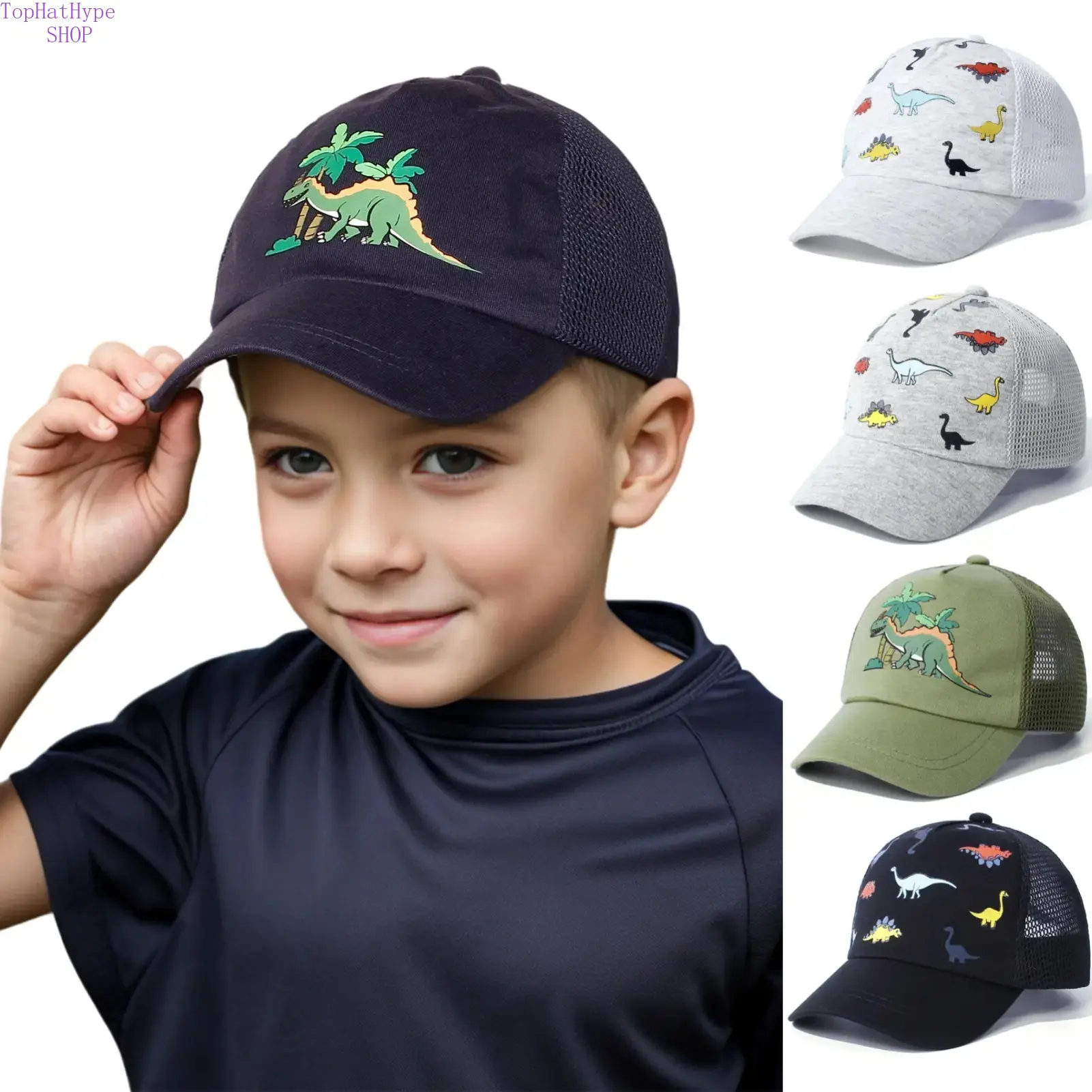 Kids' Solid Color Breathable Elastic Cap - Summer Sun Hat Toddler, Baseball Cap with Adjustable Snapback Fit Sun Protection, Black Hat, Solid Color Hat