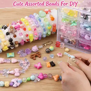 Assorted Acrylic Beads for Bracelet Making, Includes Flower, Bow, Butterfly, for DIY Necklace, Keychain, or Phone Charm Crafts