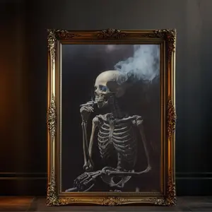 Smoking Skeleton Wall Art Printable, Dark Academia Art Printable, Gothic Skeleton Art Print, Skeleton Smoking Poster, Macabre Decor, Unframe