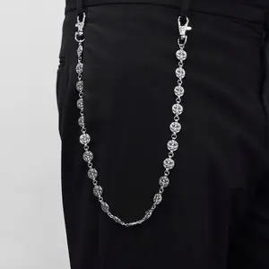 14mm Round Cross Pant Chain – Silver Tone Link Chain