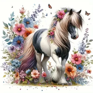 A 5D Full-drill Round Diamond Painting Art Kit Fantasy Horse and Floral Glitter Coating, Unframed, Size 11.8*11.8 Inches. Suitable for Beginners and Enthusiasts, This DIY Mosaic Stress-relief Craft Is Ideal for Dorm, Home, and Office Wall Decor GIft