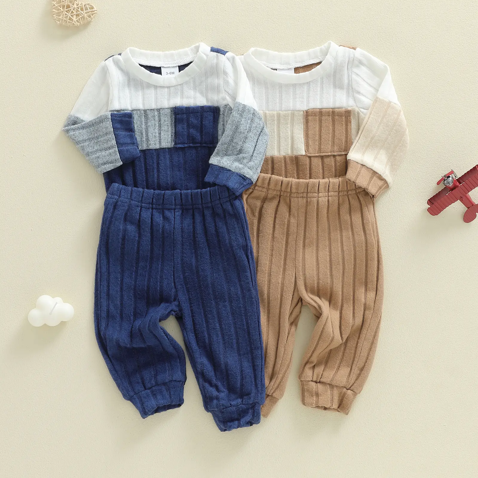 Infant Baby Boy Girl Fall Winter Outfits Long Sleeve Knit Romper and Elastic Waist Jogger Pants Set 0-24 Months