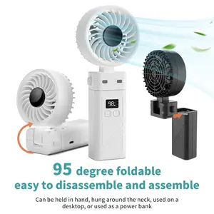 Portable Handheld Turbo Fan,6 Gear Wind,Detachable and foldable mobile power bank, outdoor flashlight, portable high-wind hanging neck fan