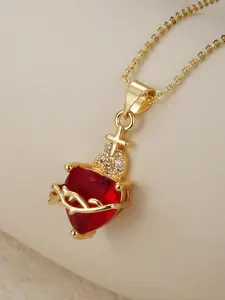 Vintage Heart Cross Pendant Necklace with Zircon, Fashionable Elegant Women's Jewelry, Perfect Valentine's Day Gift, Heart Design Necklace