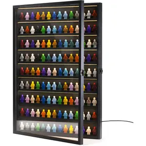 Large 126 Minifigures Miniature Display Case ,LED Building Block Toy Collectibles Display Box , Wall Mount Figure Display Cabinet with Acrylic Protected Clear Lockable Door