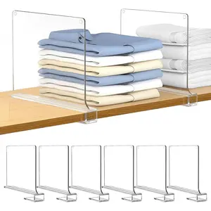 6 PCS Shelf Dividers for Closet Organization Acrylic Clear Closet Shelf Divider for Wooden Shelving Suitable for Wooden or Vertical Shelves Or Bedroom, Kitchen and Office Organiser Racks