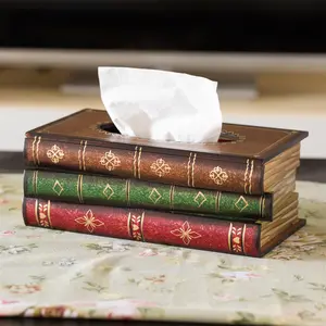 American Creative Wooden Tissue Box Vintage Book Box Shape Tissue Box Art Restaurant Tissue Storage Box Ornament