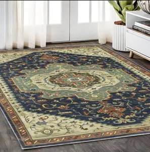 HomeRoots 574611 5 x 8 ft. Oriental Rectangle Area Rug with Fringe, Blue, Ivory & Orange