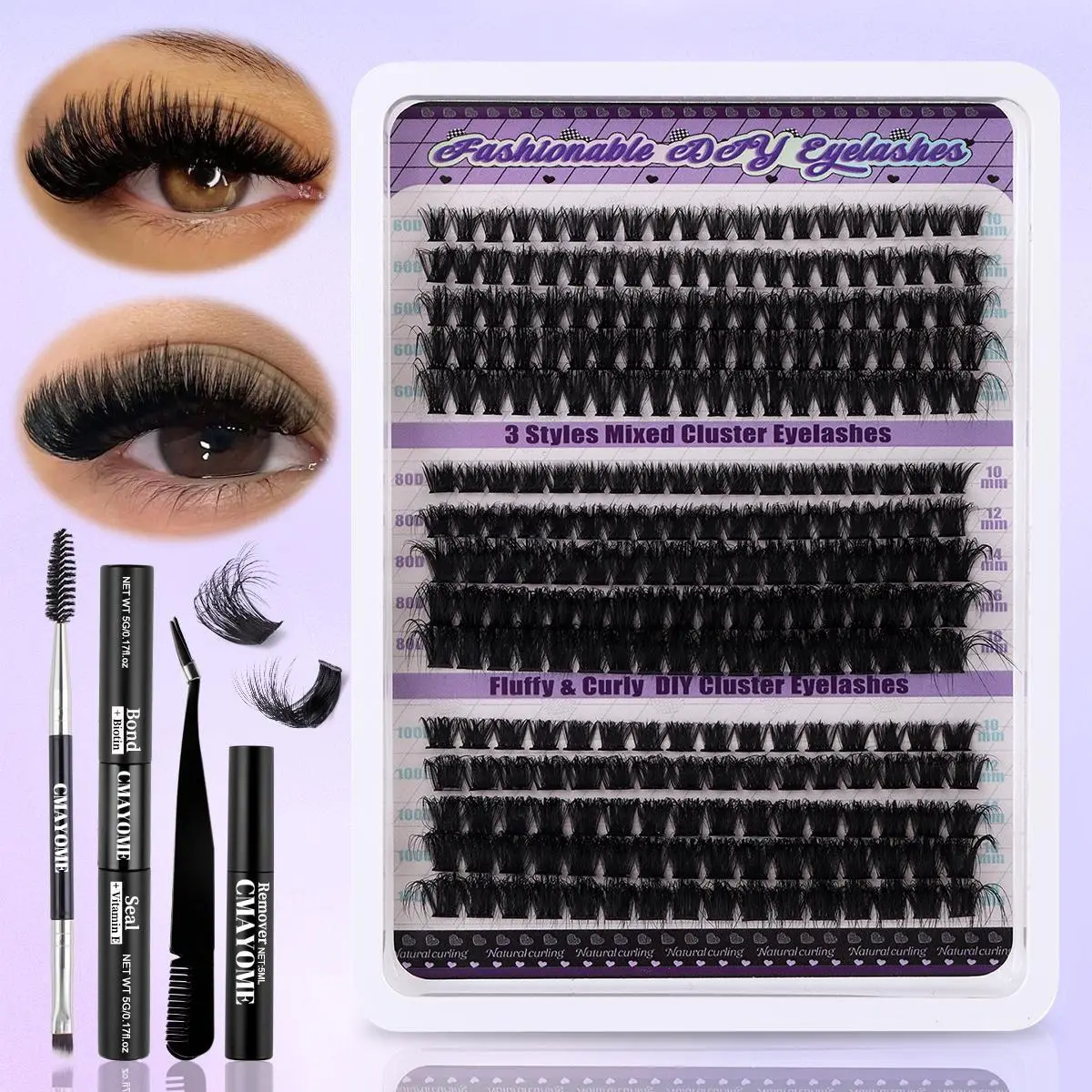 Natural Look Eyelash Extensions, 270pcs Mixed Length 3 Styles Individual False Eyelashes with Tools, Professional Eye Enhancement Tools for Women, Eye