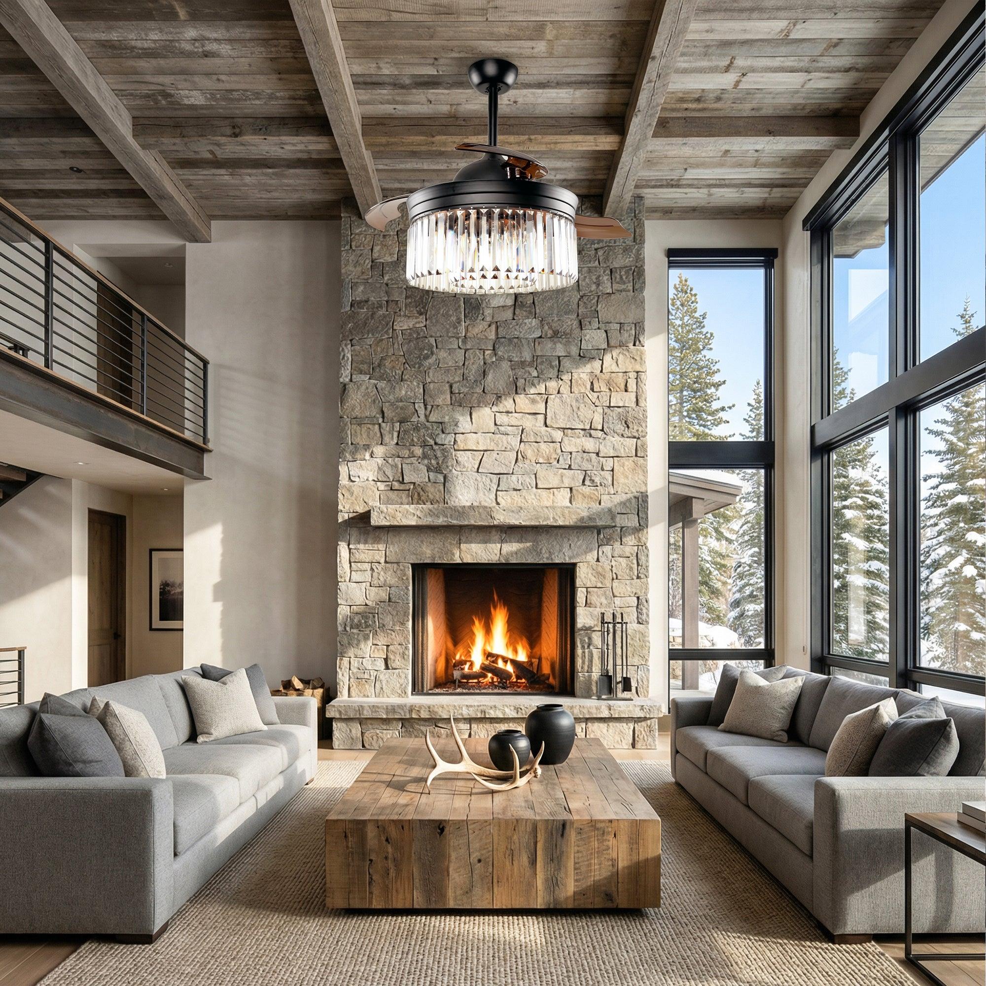 42" Modern Crystal Ceiling Fan with Light & Remote Control