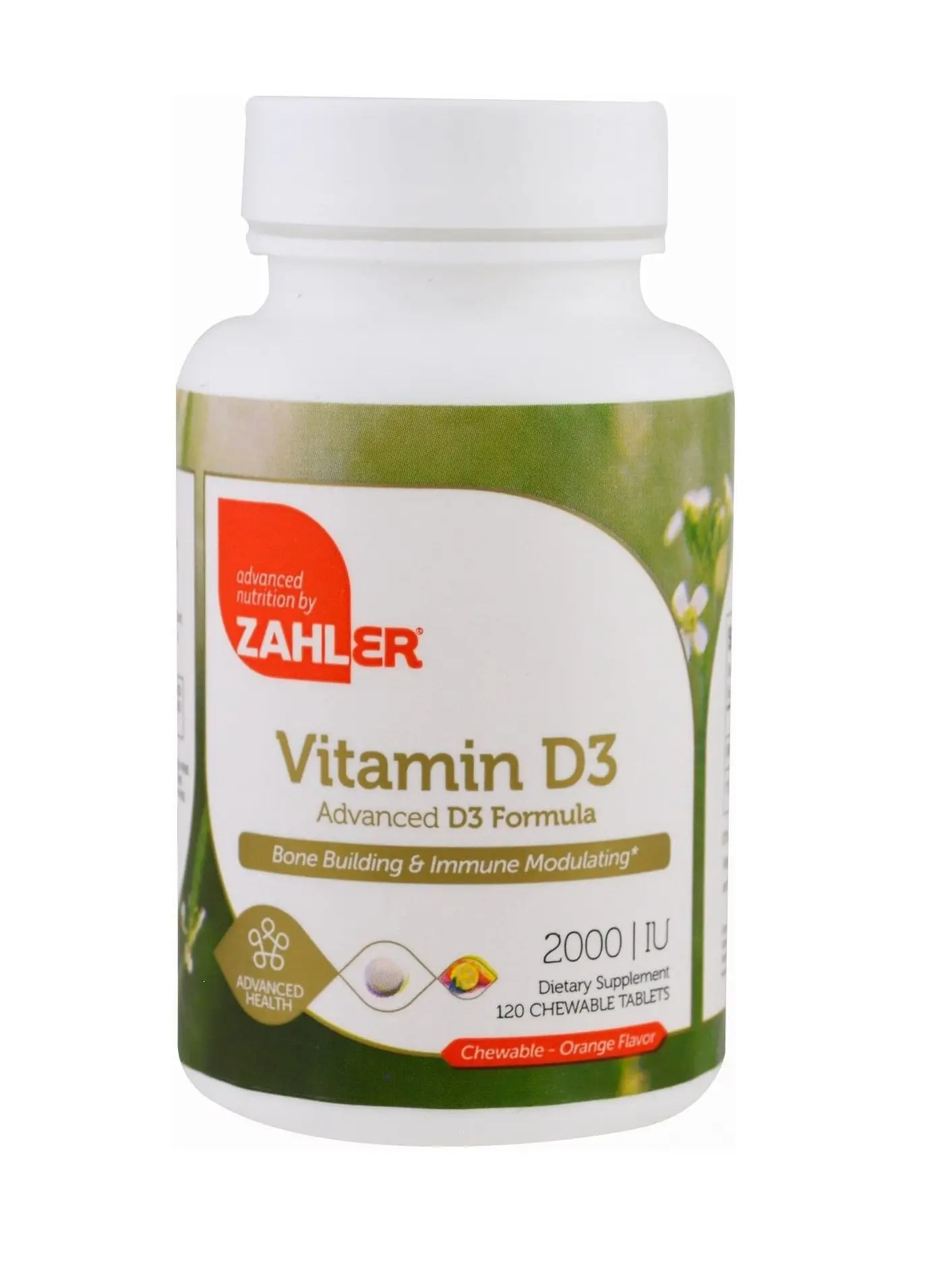 Zahler Vitamin D3 2000IU Chewable Tablets - GMO Kosher for Bone & Immune Health - 120 Count - Natural Orange Flavor - Dietary Supplement