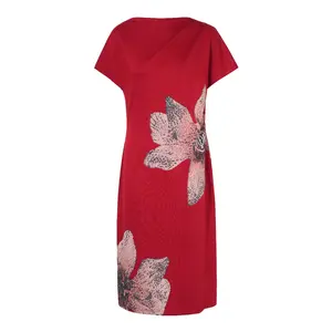 TCH - Light Luxury Fashion Trendy Brand Lotus Hot Diamond High Fixed Waist Temperament Red Dress for Women Spring/Summer