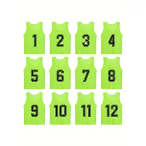 Comfortable Numbered 1-12 Mesh Scrimmage Team Practice Vests for Soccer, Football, Basketball Training, Quick-Drying and Easy to Clean, Suitable for S to L Sizes