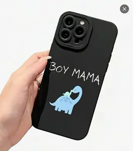 Cute Dinosaur Boy and Mama Aesthetic Phone Case Suitable for a variety of iPhone models, from 17 series to 11 series, and x series Black Shockproof Cover Phone Case Mothers Day Gifts for Mom Wife Pregnancy Daughter