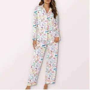 Back To School Retro – Colorful Teacher & Student Print Pajama Set | Cute Classroom Loungewear for Fall And Teacher Appreciation